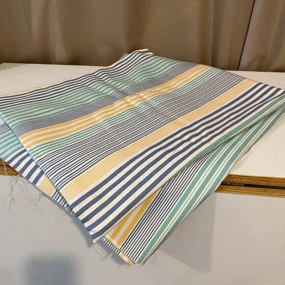 Striped Canvas Fabric 2 Yards Blue Green Yellow White Cotton - Picture 1 of 3